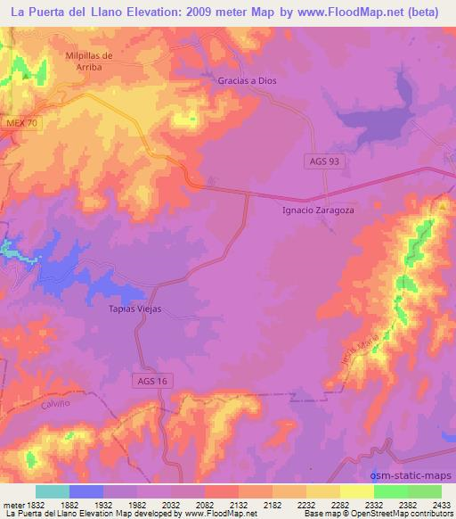 La Puerta del Llano,Mexico Elevation Map