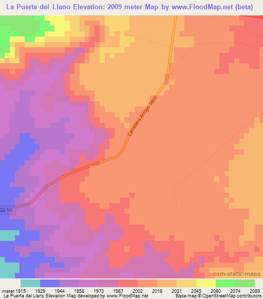 La Puerta del Llano,Mexico Elevation Map
