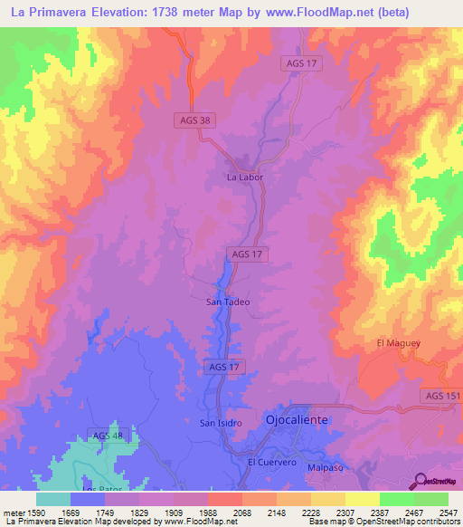 La Primavera,Mexico Elevation Map