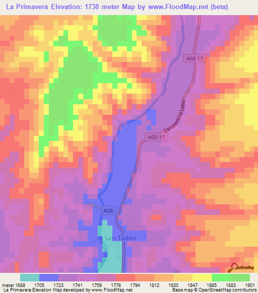 La Primavera,Mexico Elevation Map