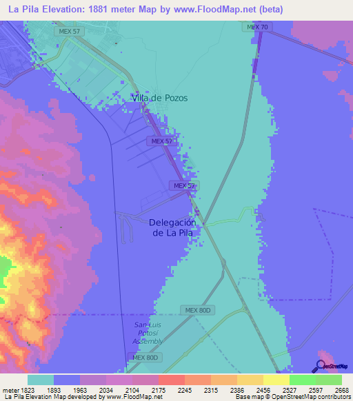 La Pila,Mexico Elevation Map