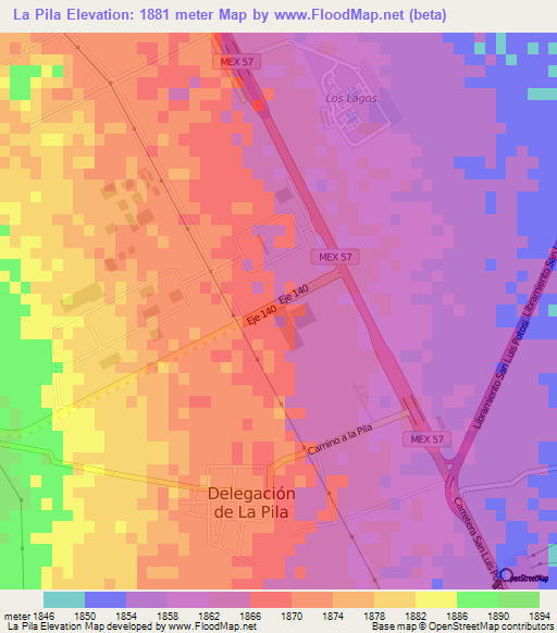 La Pila,Mexico Elevation Map