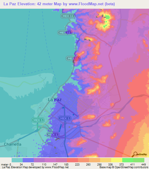 La Paz,Mexico Elevation Map