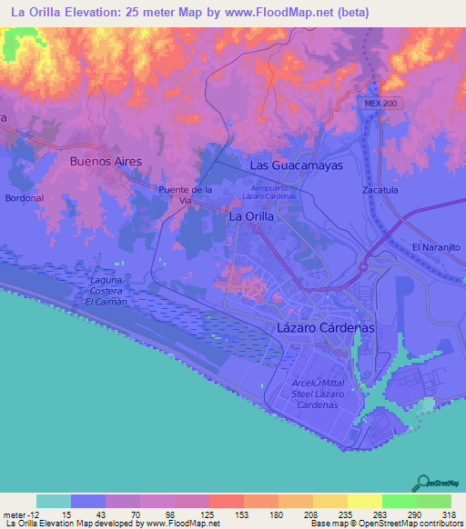 La Orilla,Mexico Elevation Map