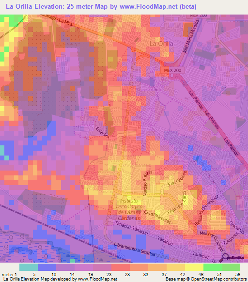 La Orilla,Mexico Elevation Map