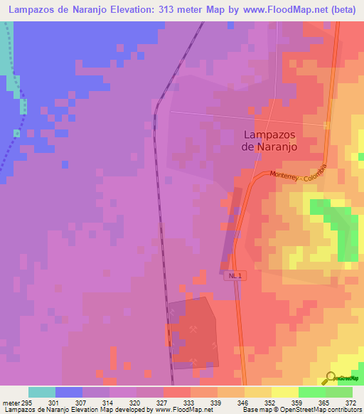 Lampazos de Naranjo,Mexico Elevation Map