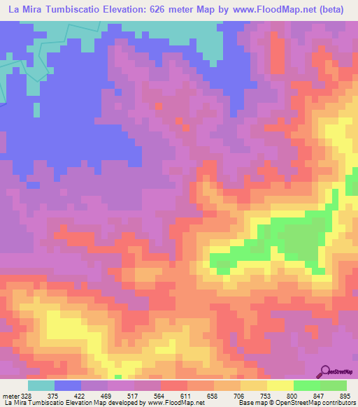 La Mira Tumbiscatio,Mexico Elevation Map