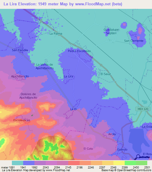 La Lira,Mexico Elevation Map