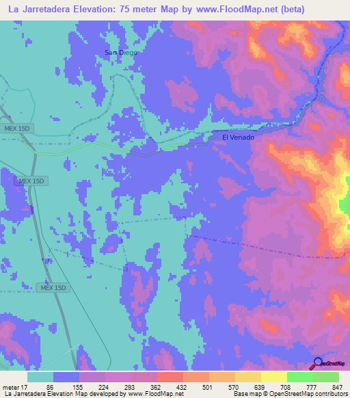 La Jarretadera,Mexico Elevation Map