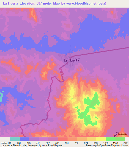 La Huerta,Mexico Elevation Map