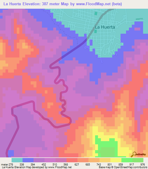 La Huerta,Mexico Elevation Map