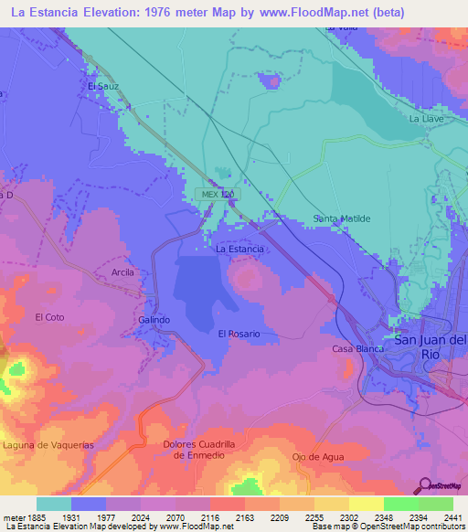 La Estancia,Mexico Elevation Map