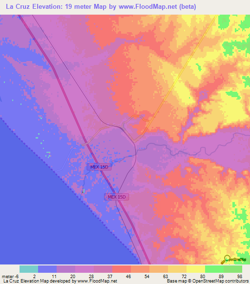 La Cruz,Mexico Elevation Map