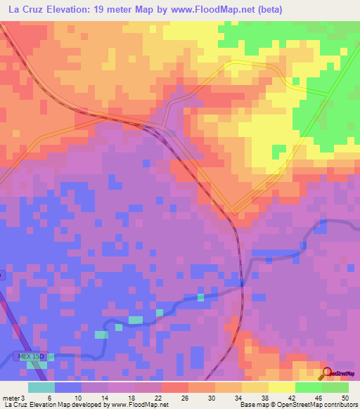 La Cruz,Mexico Elevation Map