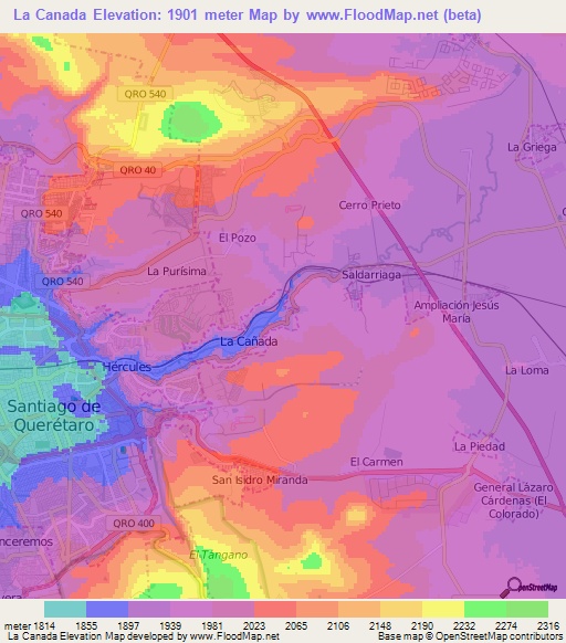 La Canada,Mexico Elevation Map