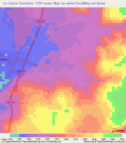 La Calera,Mexico Elevation Map