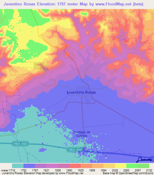 Juventino Rosas,Mexico Elevation Map