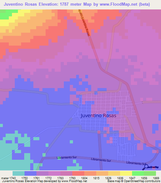 Juventino Rosas,Mexico Elevation Map