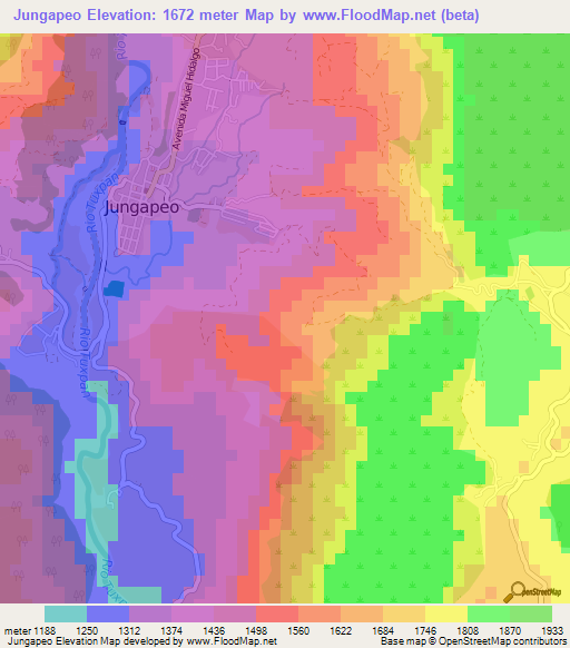 Jungapeo,Mexico Elevation Map