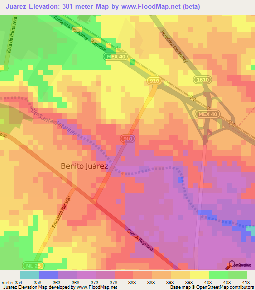 Juarez,Mexico Elevation Map