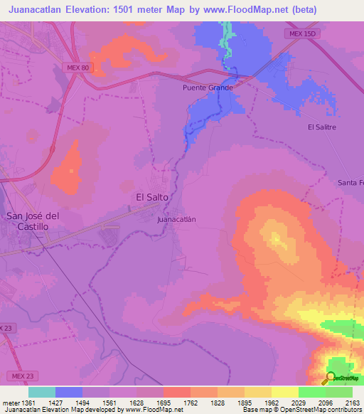 Juanacatlan,Mexico Elevation Map