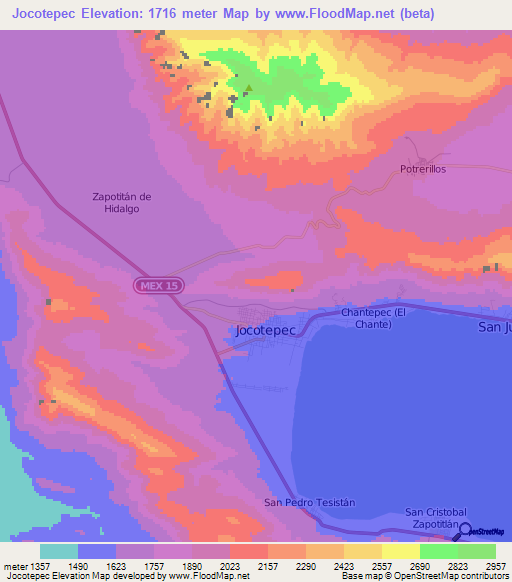 Jocotepec,Mexico Elevation Map