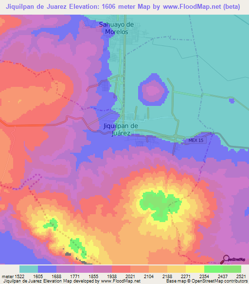 Jiquilpan de Juarez,Mexico Elevation Map