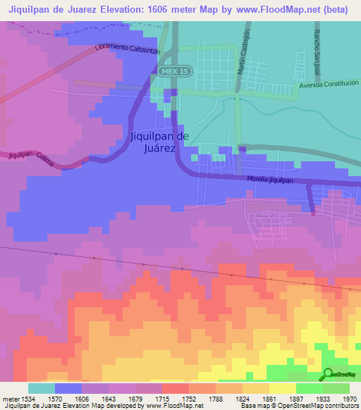 Jiquilpan de Juarez,Mexico Elevation Map