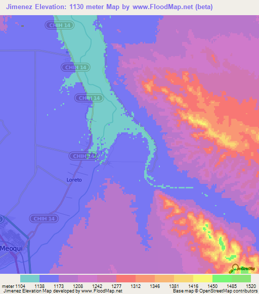 Jimenez,Mexico Elevation Map