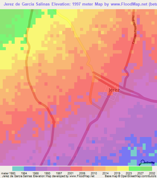 Jerez de Garcia Salinas,Mexico Elevation Map