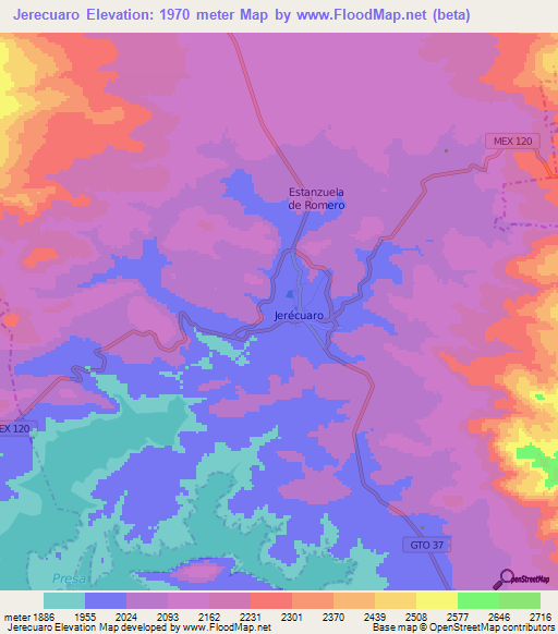 Jerecuaro,Mexico Elevation Map