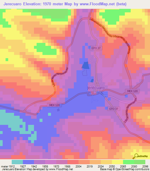 Jerecuaro,Mexico Elevation Map