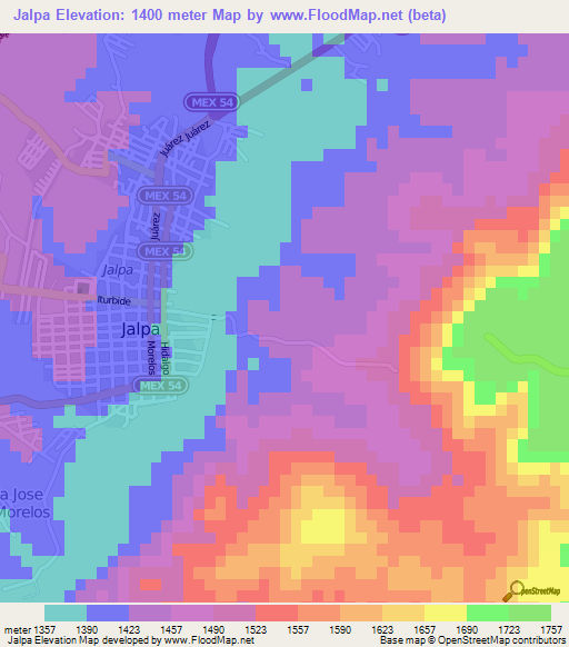 Jalpa,Mexico Elevation Map