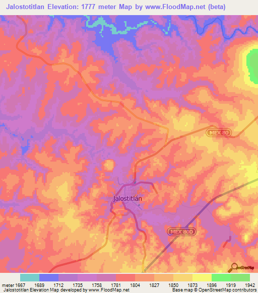 Jalostotitlan,Mexico Elevation Map