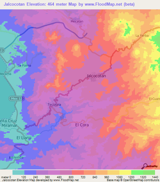 Jalcocotan,Mexico Elevation Map