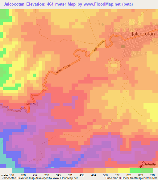 Jalcocotan,Mexico Elevation Map