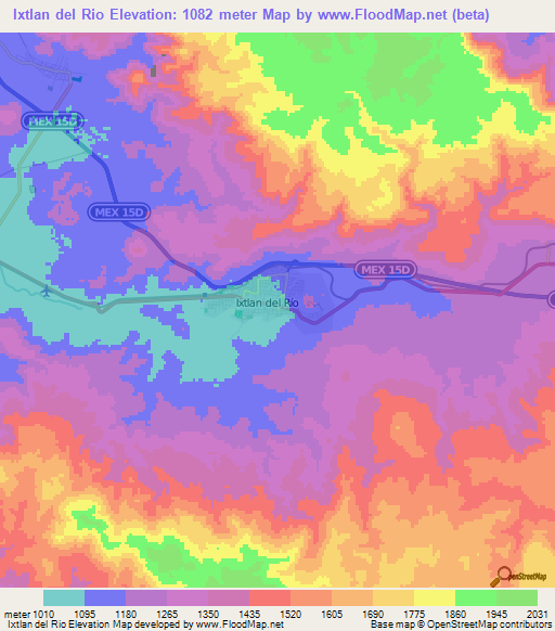 Ixtlan del Rio,Mexico Elevation Map