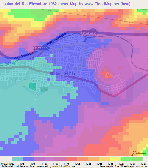 Ixtlan del Rio,Mexico Elevation Map