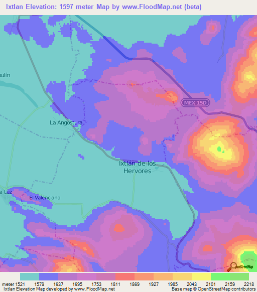 Ixtlan,Mexico Elevation Map