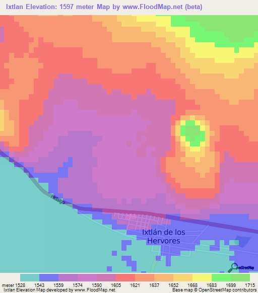 Ixtlan,Mexico Elevation Map