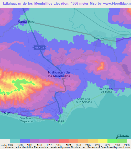 Ixtlahuacan de los Membrillos,Mexico Elevation Map