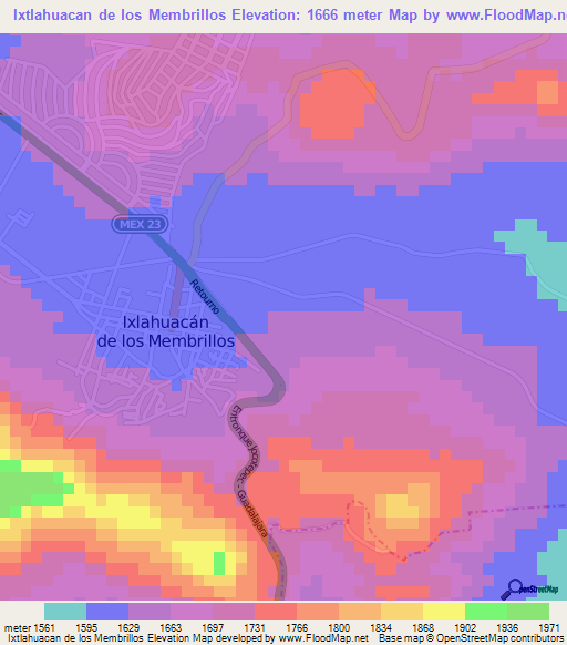 Ixtlahuacan de los Membrillos,Mexico Elevation Map