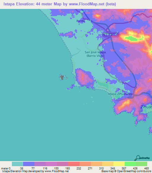 Ixtapa,Mexico Elevation Map