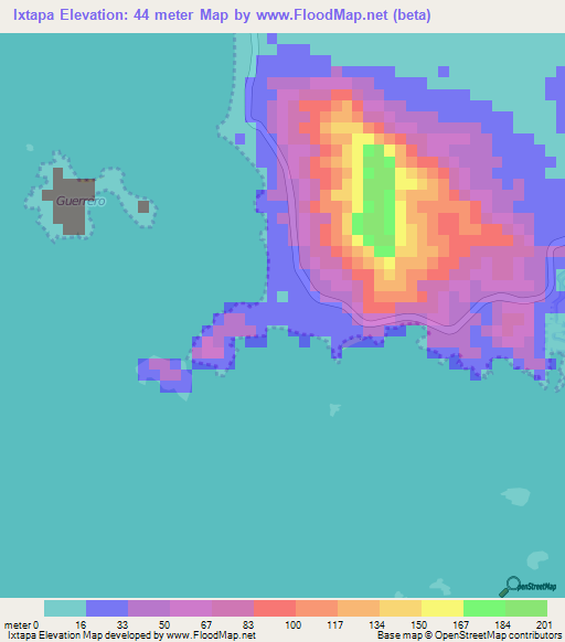 Ixtapa,Mexico Elevation Map