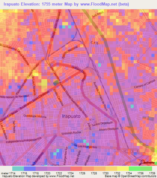 Irapuato,Mexico Elevation Map