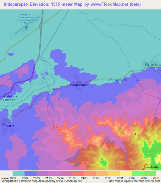 Indaparapeo,Mexico Elevation Map