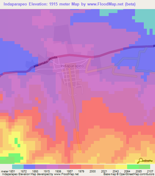 Indaparapeo,Mexico Elevation Map