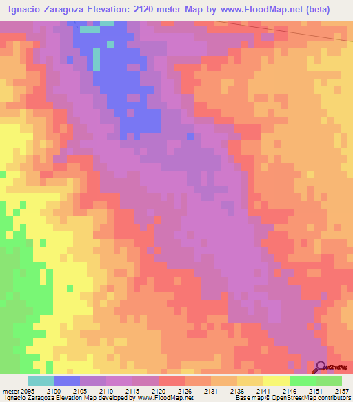 Ignacio Zaragoza,Mexico Elevation Map