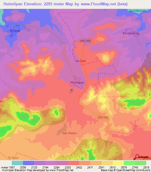 Huimilpan,Mexico Elevation Map