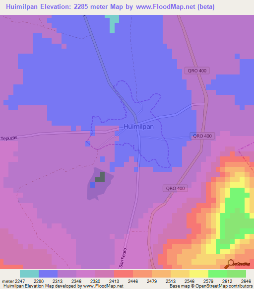 Huimilpan,Mexico Elevation Map